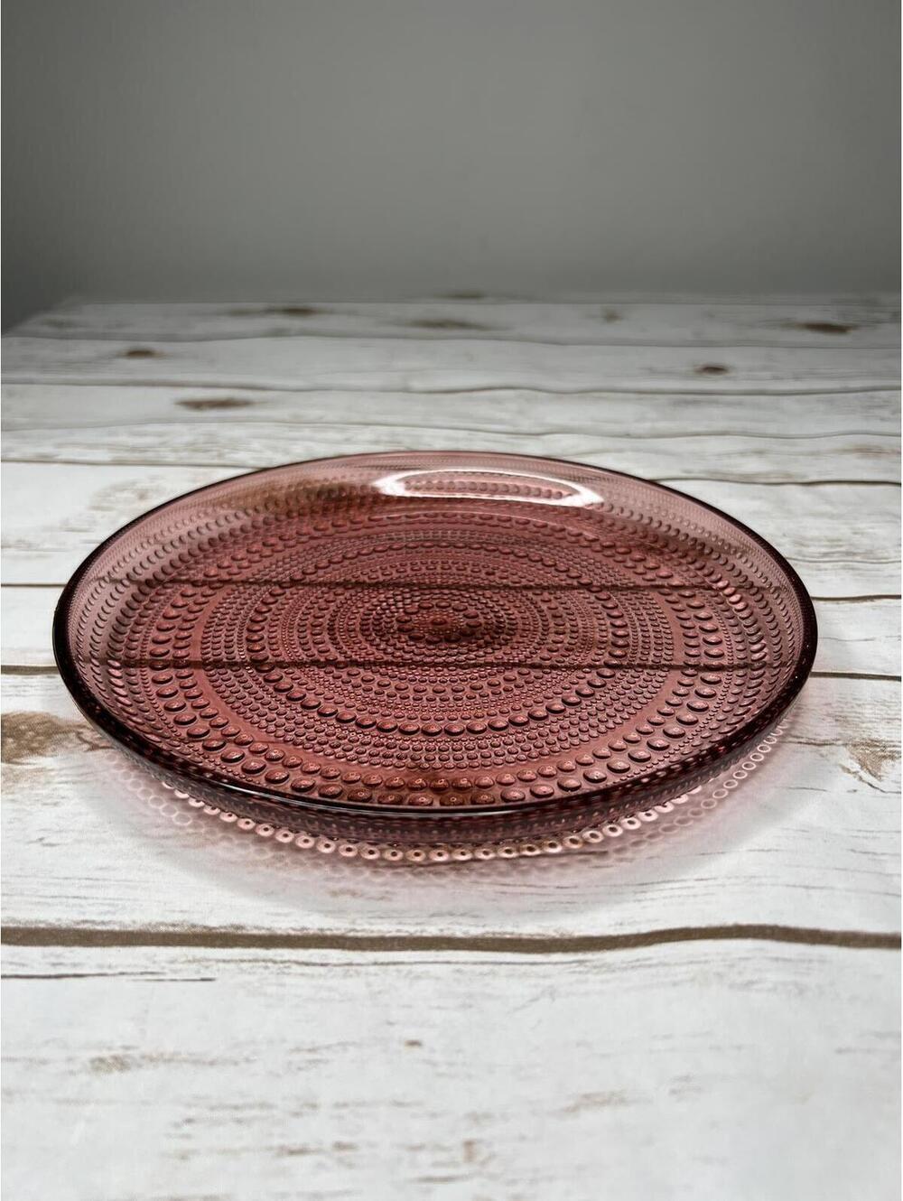 Iittala Kastehelmi 10" Plates Cranberry Purple Dewdrop Glass Set of 3